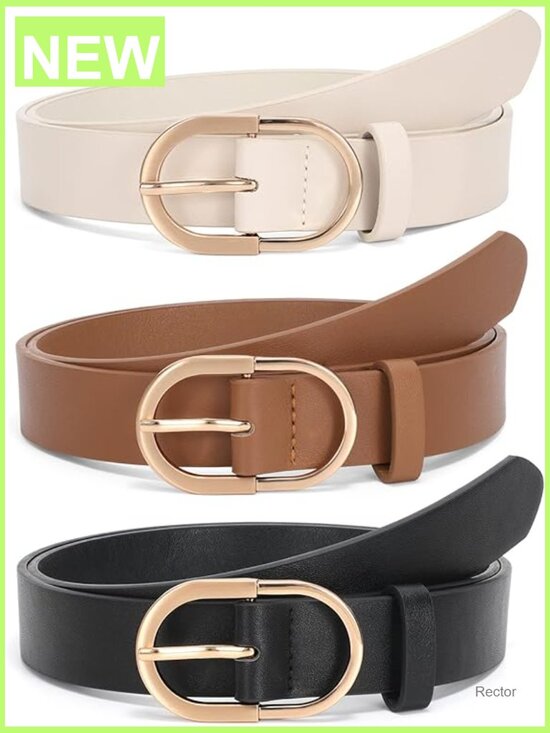 Women\'s PU Leather Belt with Gold Buckle - Adjustable 25-54\
